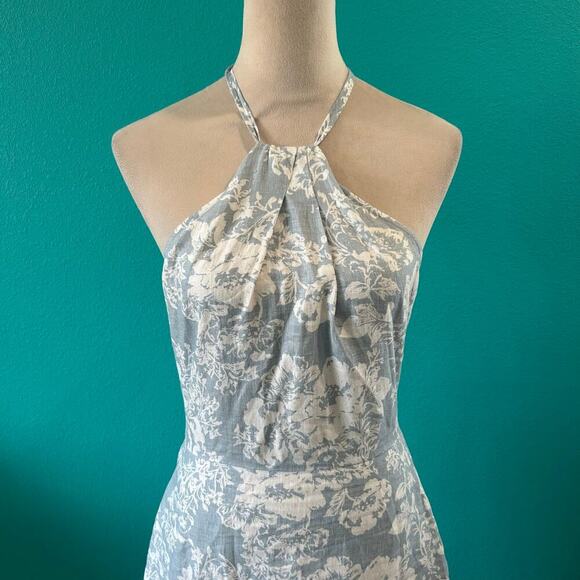 Reformation Linen Elmer Dress Porcelain Blue White Floral Halter Slit Size 8 - Picture 5 of 8